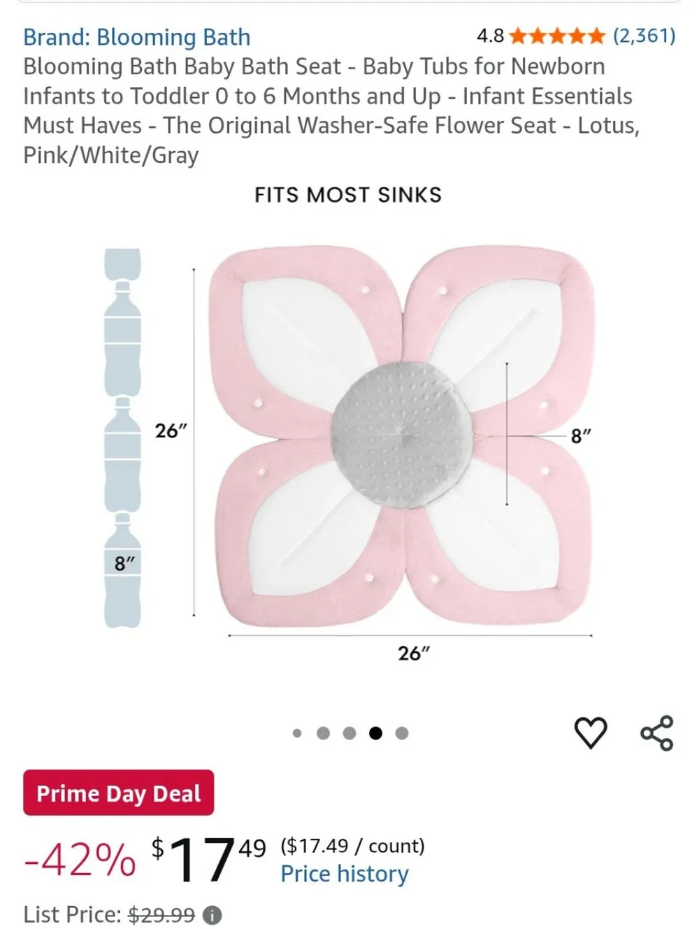 Plush Flower-Shaped Baby Bath Pillow - Light Gray & Gray